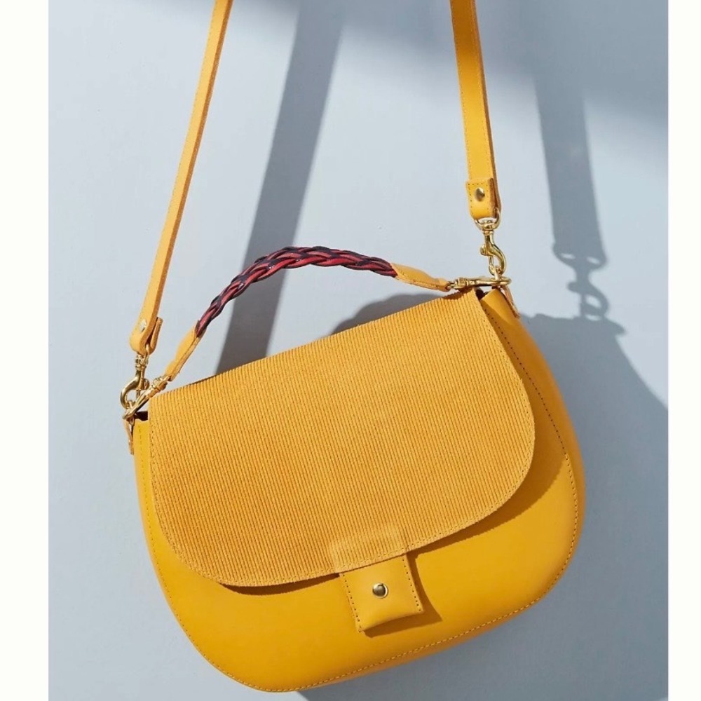 Clare V. x Anthropologie Herieth Yellow Leather Suede Braided Crossbody Bag